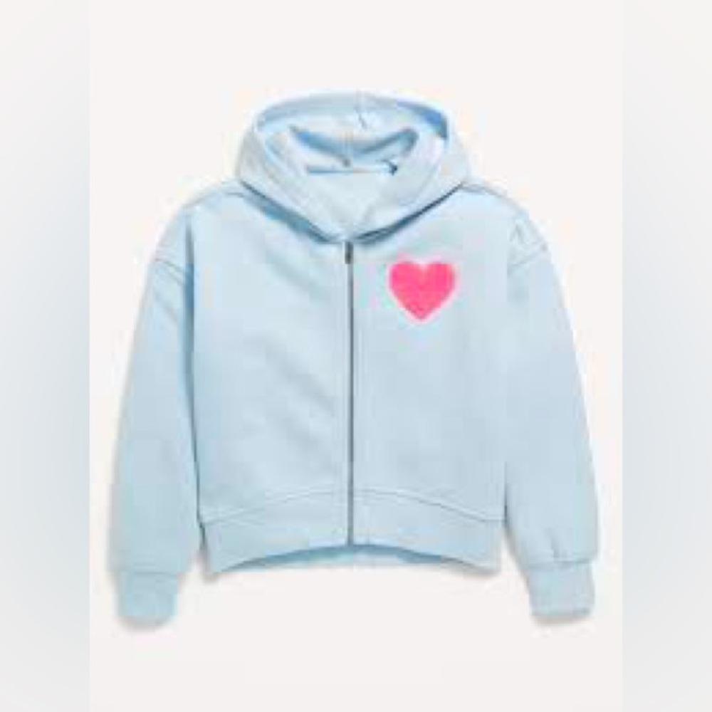 OLD NAVY Light Blue Felted Heart Zip Hoodie Size 5
